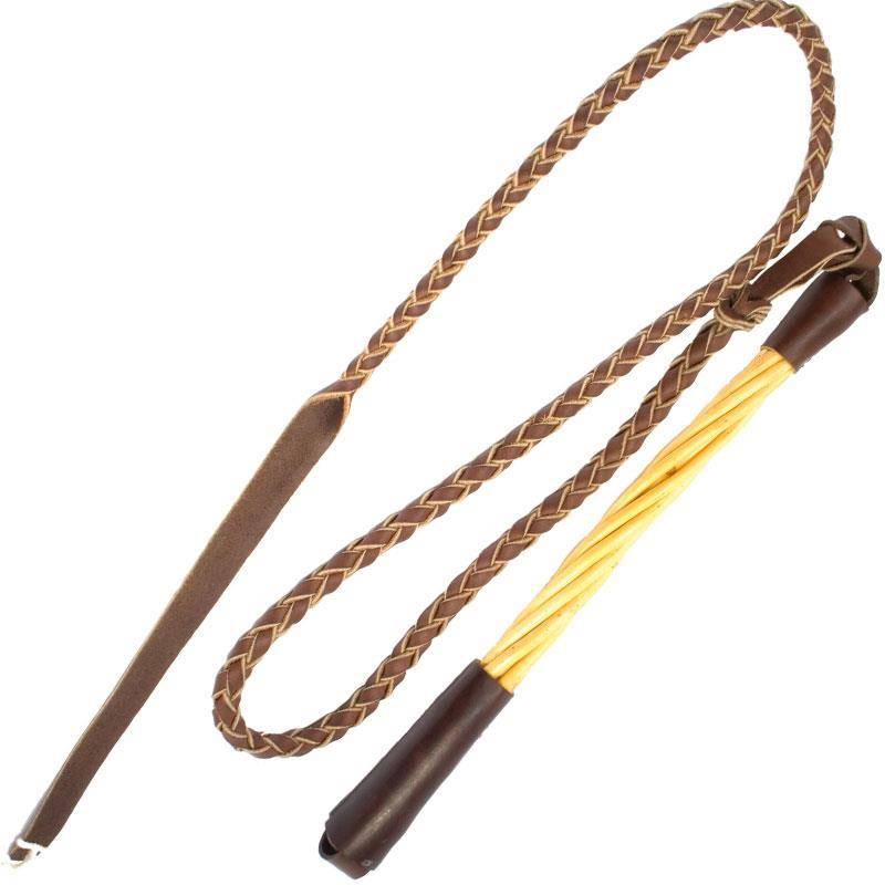 Fouet De Vénerie Country En Saule - Longueur 165 Cm, Manche Torsadé 35 Cm, Cuir Tressé, Marron